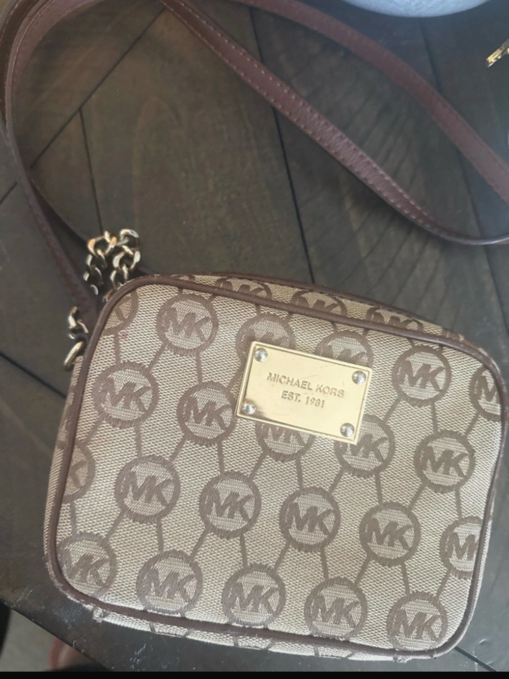 Michael Kors Beige and Brown Logo Shoulder Bag